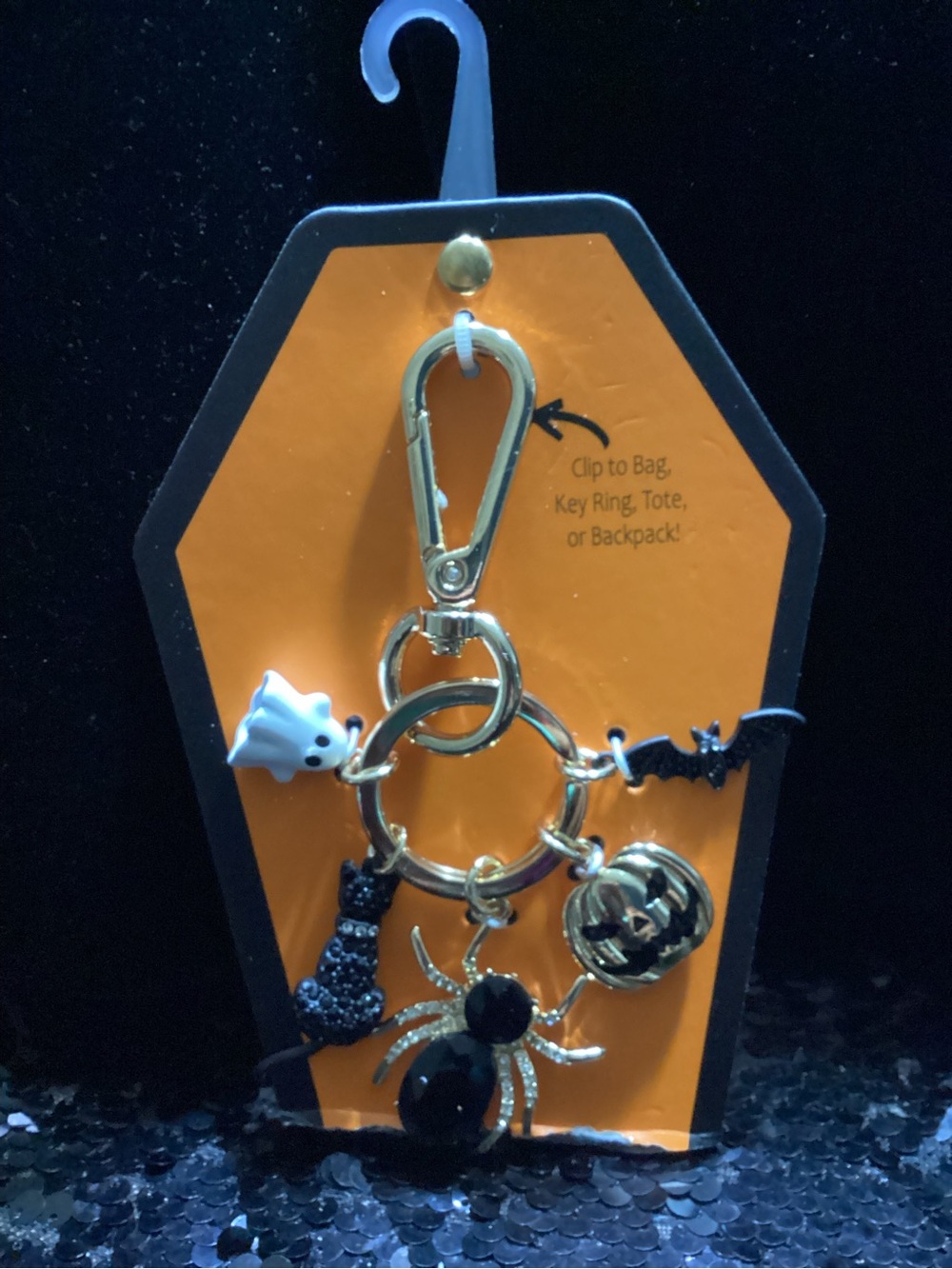Halloween Charm Key & Card Holder Keyring - Black & Orange Accents